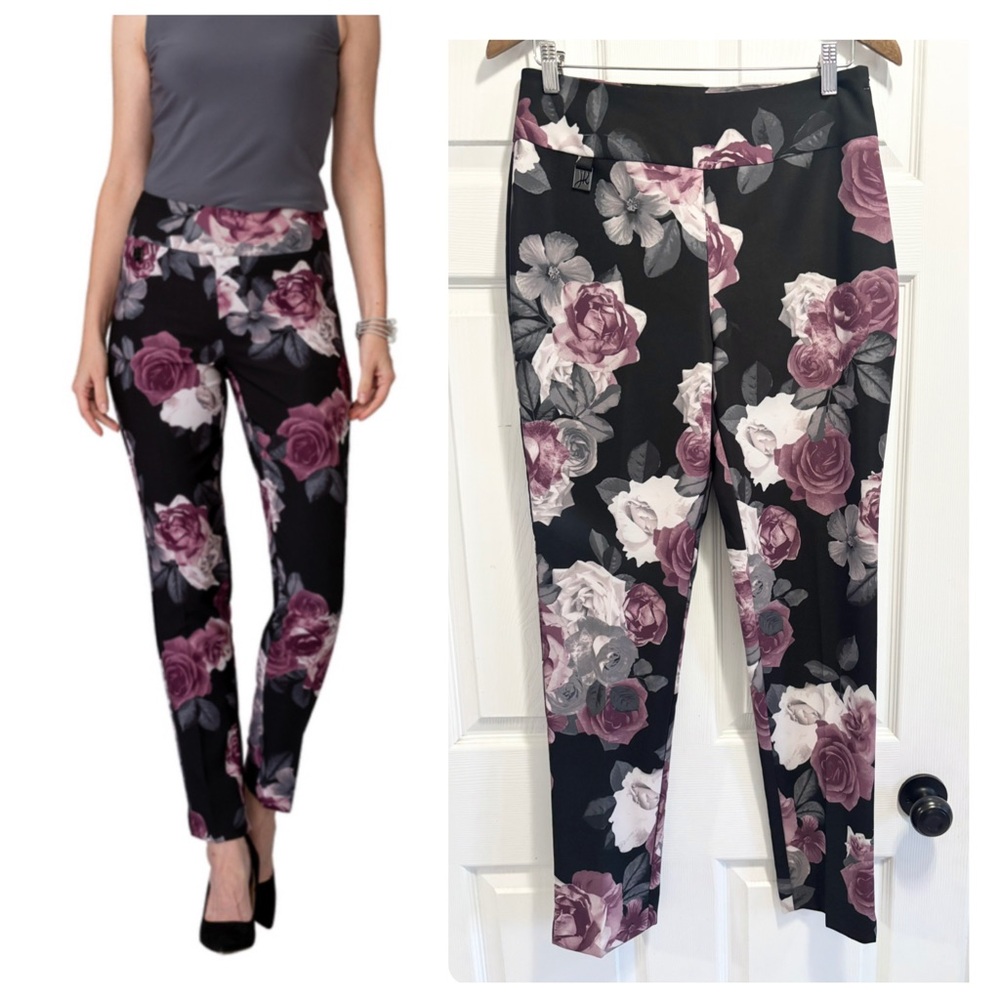 Joseph Ribkoff Black and Purple Floral Pants